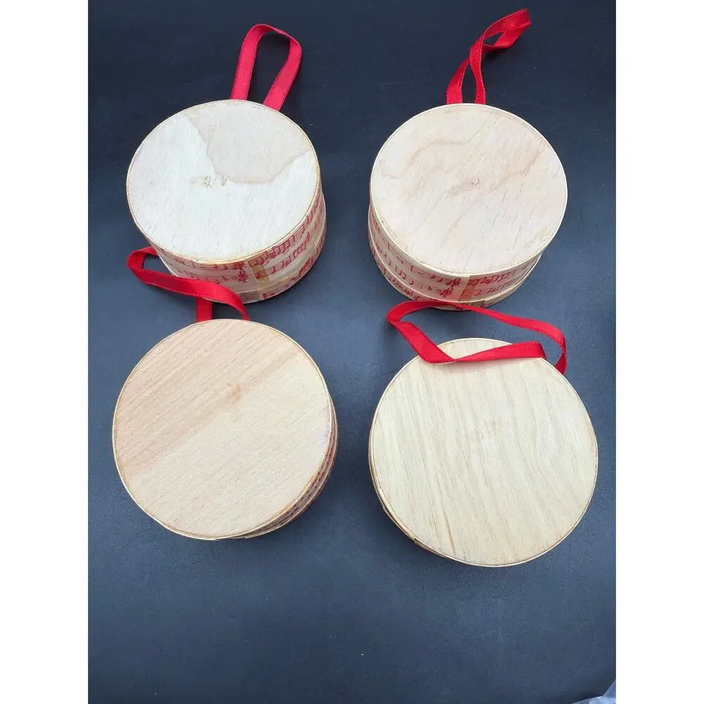Vintage Teddy Bear Wooden Box Christmas Ornaments Set 4 Toyland Music 3”